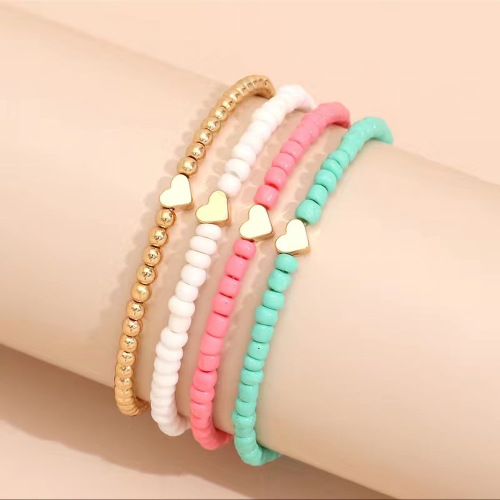Stackable Heart Elastic Bracelet Set of 4 NWT - Picture 2 of 5